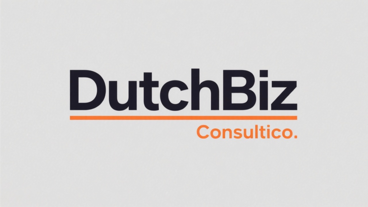 Minimalistic DutchBiz Consult logotype showcasing bold lettering with a subtle orange accent line representing precise corporate advisory relationships in the Netherlands